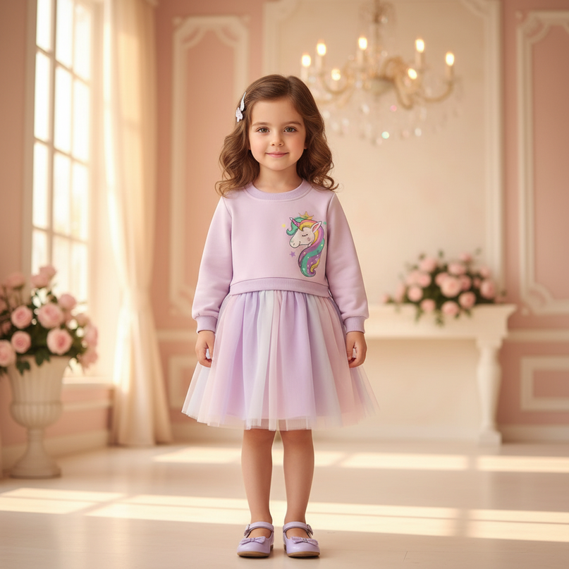 blue unicorn flower girl dress - detail