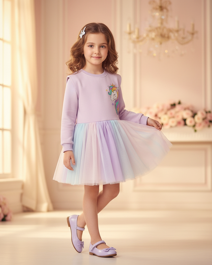 blue unicorn flower girl dress - front
