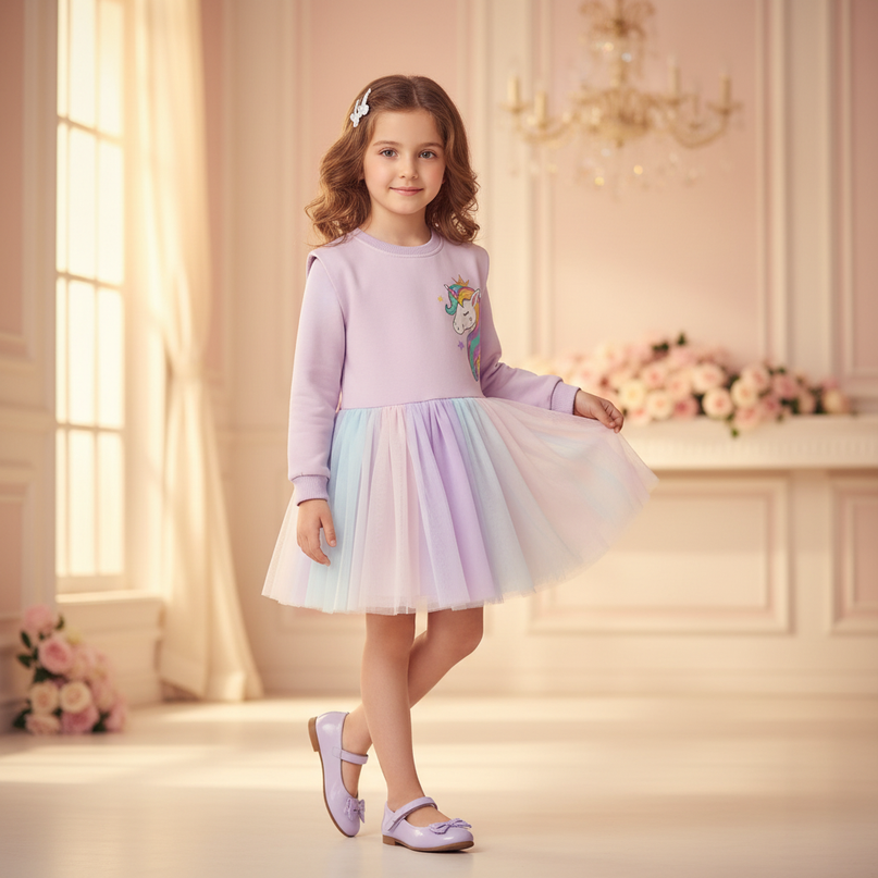blue unicorn flower girl dress - front