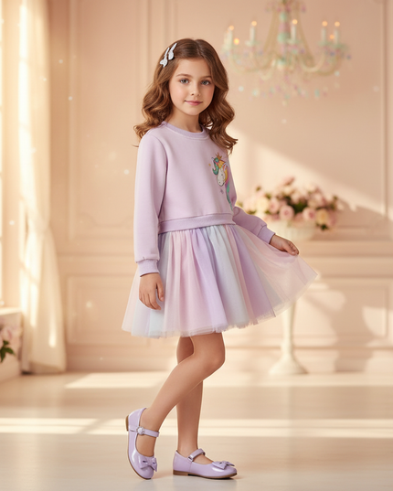 blue unicorn flower girl dress - three-quarter