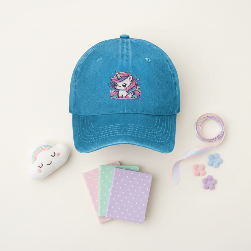 blue unicorn hat - flat-lay