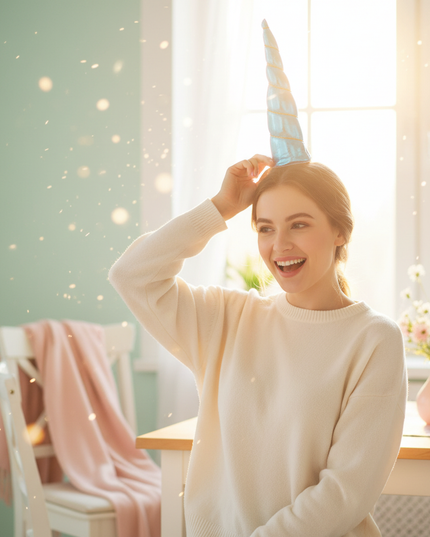 blue unicorn headband - in-use