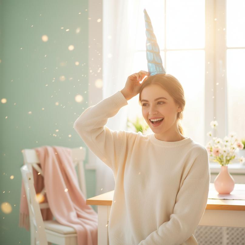 blue unicorn headband - in-use