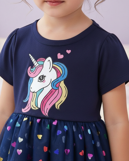 blue unicorn heart dress - detail