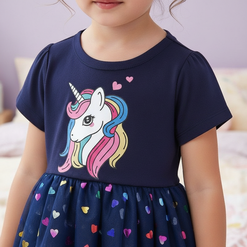 blue unicorn heart dress - detail