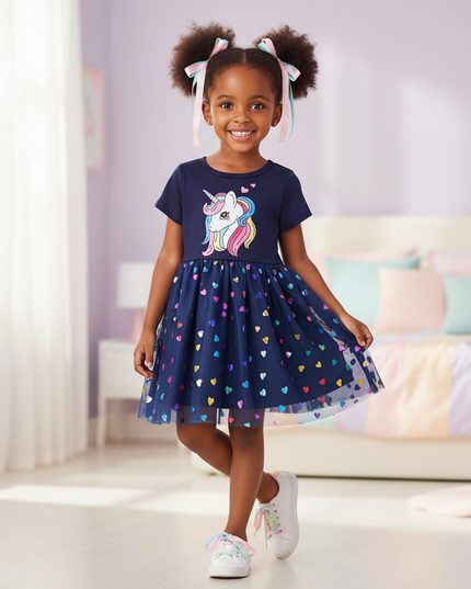blue unicorn heart dress - front
