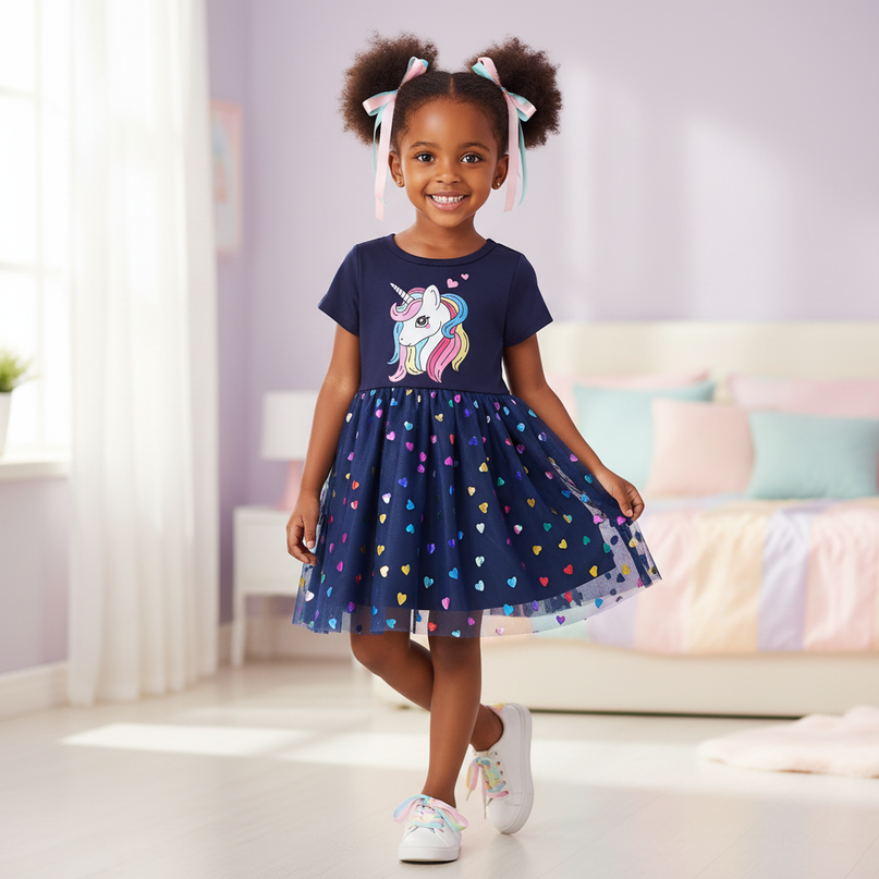 blue unicorn heart dress - front