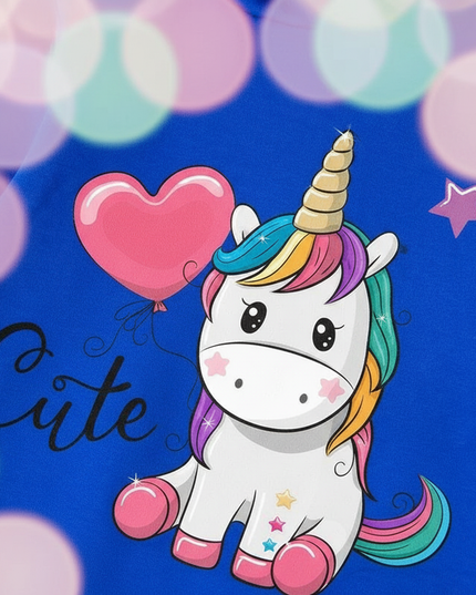 blue unicorn heart hoodie kids - detail