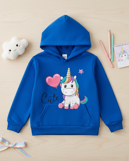 blue unicorn heart hoodie kids - flat-lay