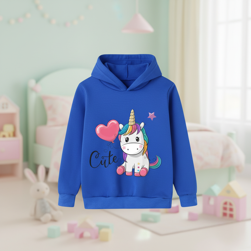 blue unicorn heart hoodie kids - lifestyle