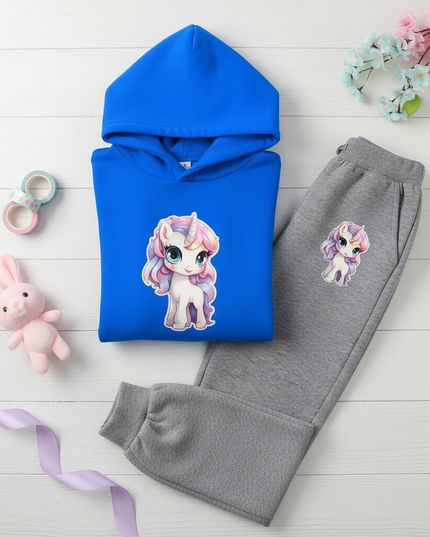 blue unicorn hoodie - flat-lay