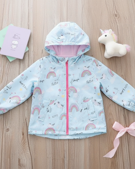 blue unicorn jacket - flat-lay