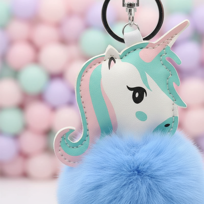 blue unicorn keychain - detail