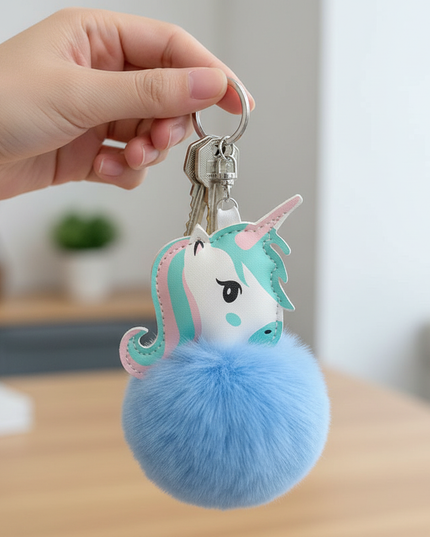 blue unicorn keychain - in-use