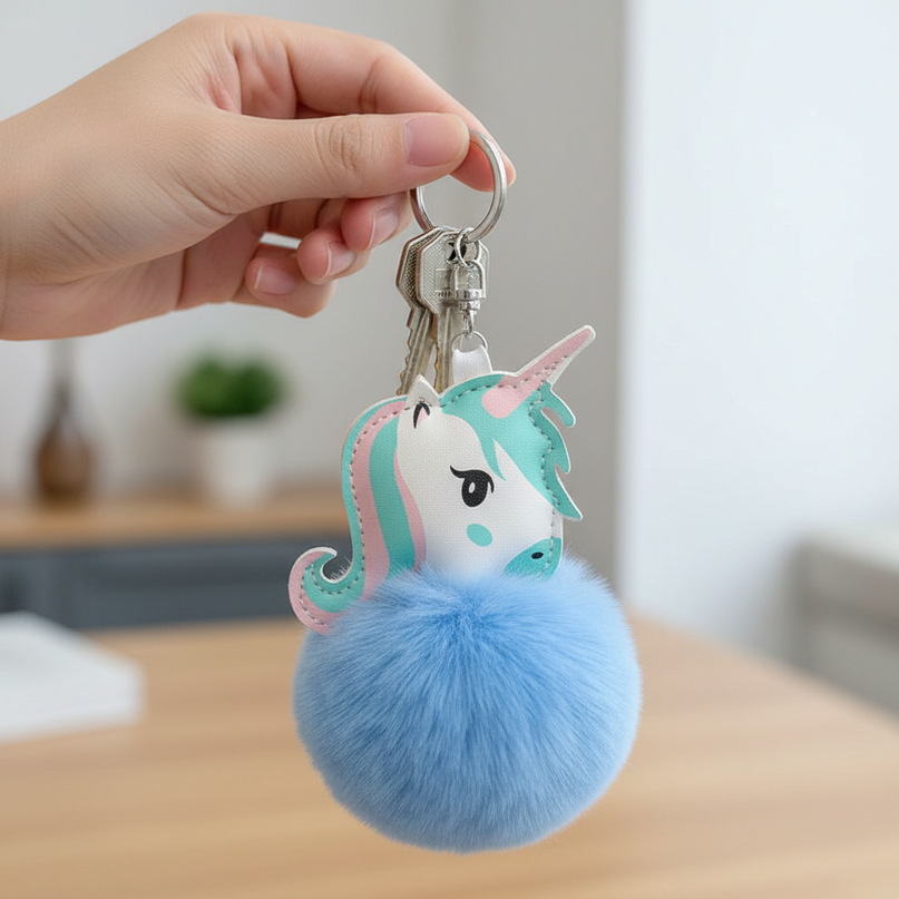 blue unicorn keychain - in-use