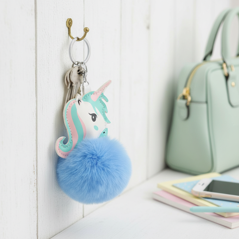 blue unicorn keychain - lifestyle