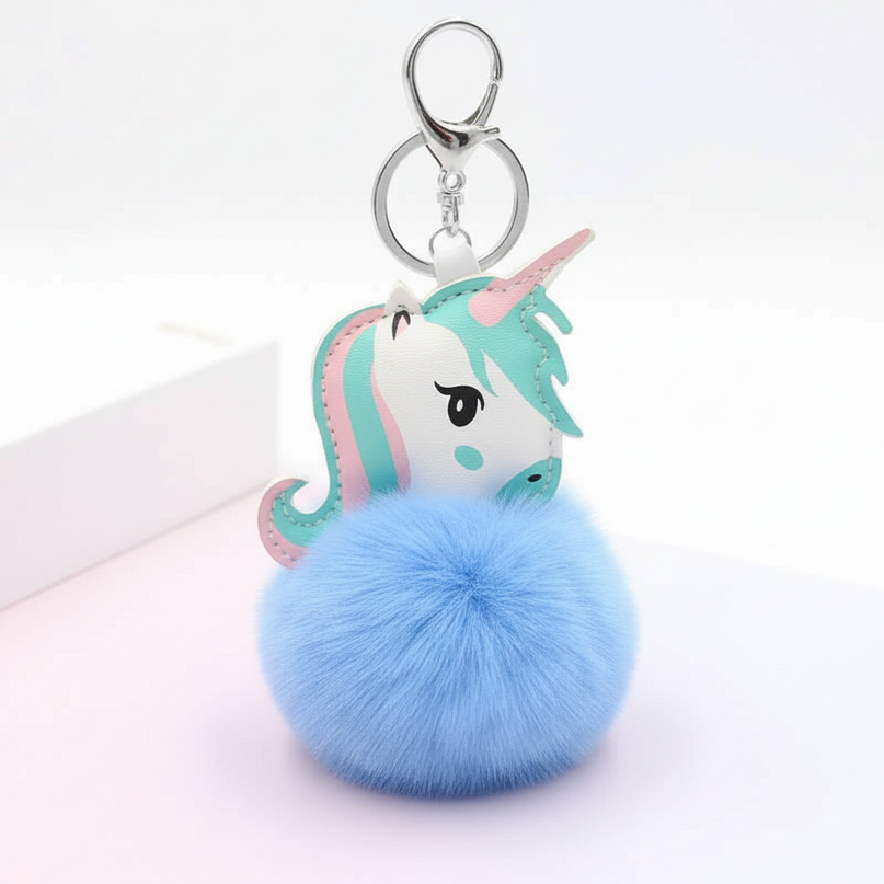 blue unicorn keychain - white-bg