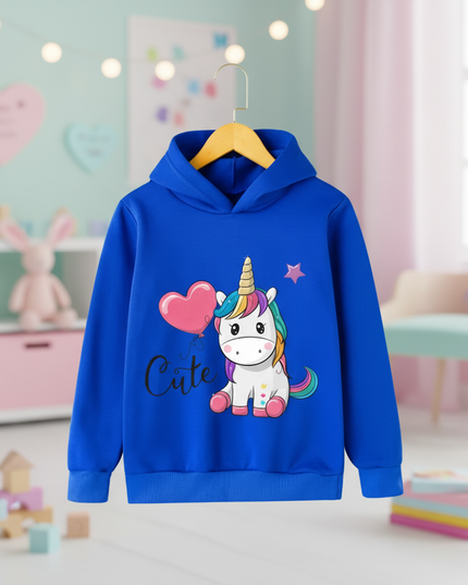 blue unicorn kids pullover hoodie - lifestyle