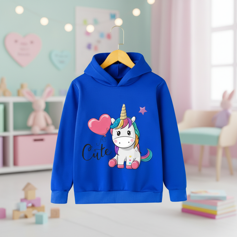 blue unicorn kids pullover hoodie - lifestyle