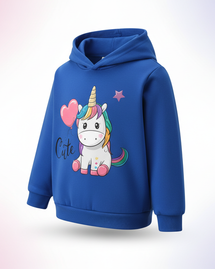 blue unicorn kids pullover hoodie - white-bg