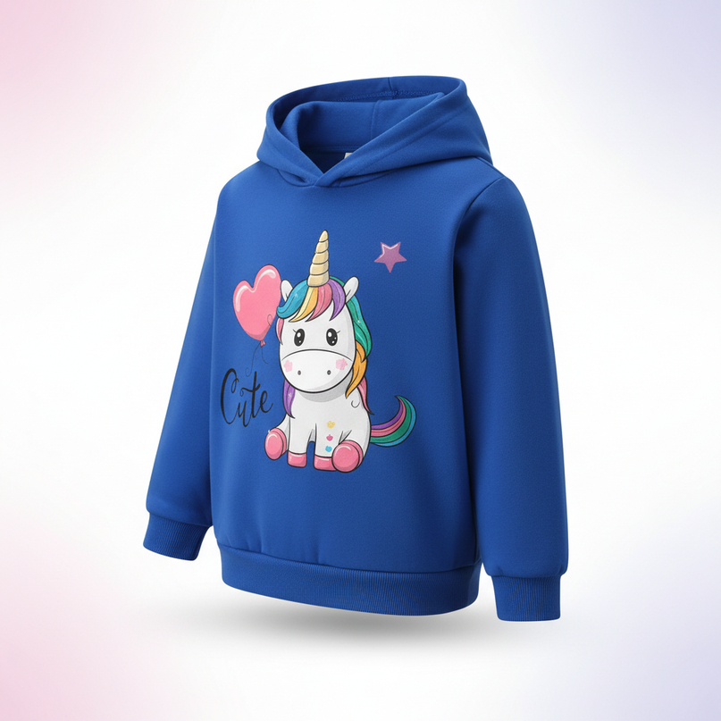 blue unicorn kids pullover hoodie - white-bg