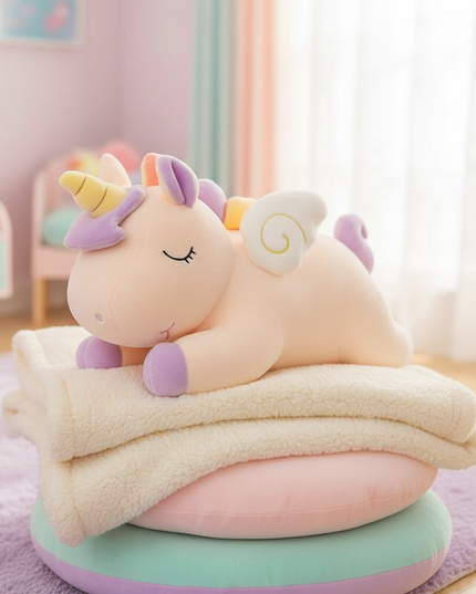 blue unicorn lying plush - lifestyle