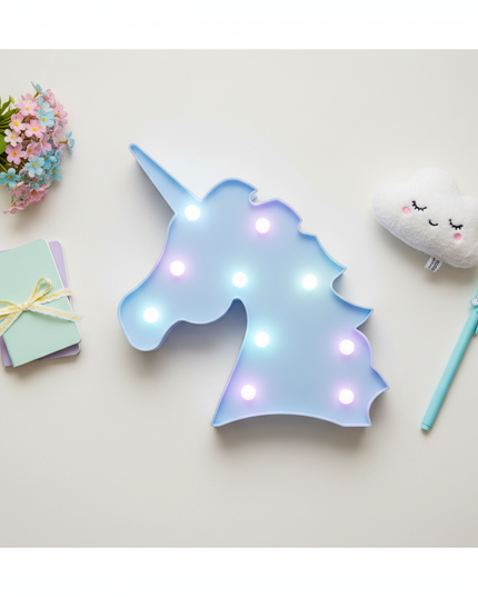 blue unicorn night light - flat-lay