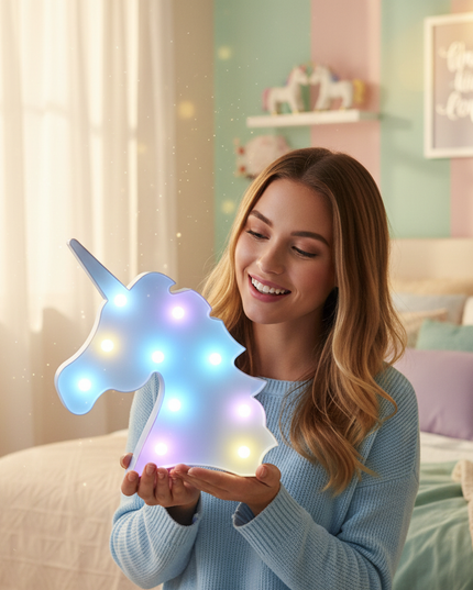 blue unicorn night light - in-use