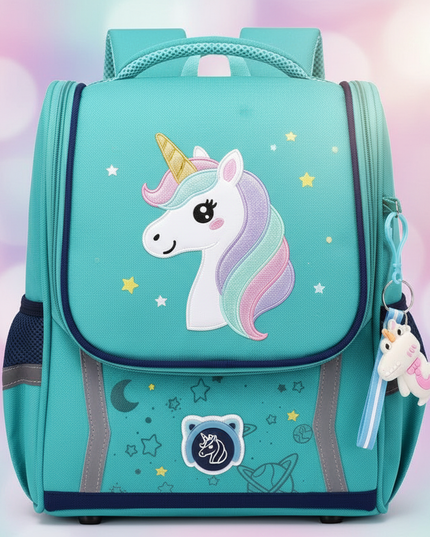 blue unicorn orthopedic school backpack - detail