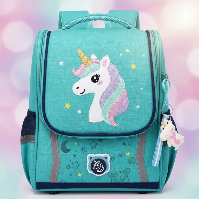 blue unicorn orthopedic school backpack - detail