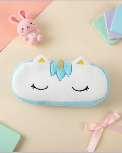 blue unicorn pencil case - flat-lay