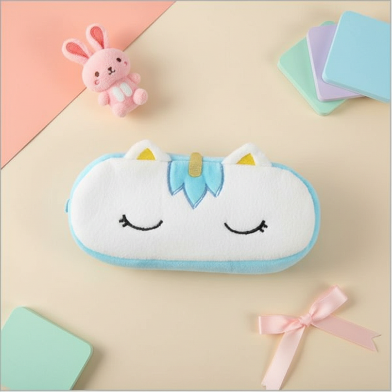 blue unicorn pencil case - flat-lay