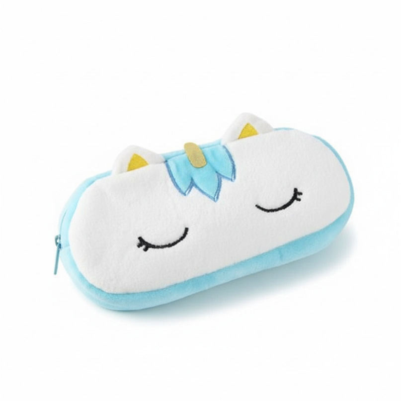 blue unicorn pencil case - white-bg