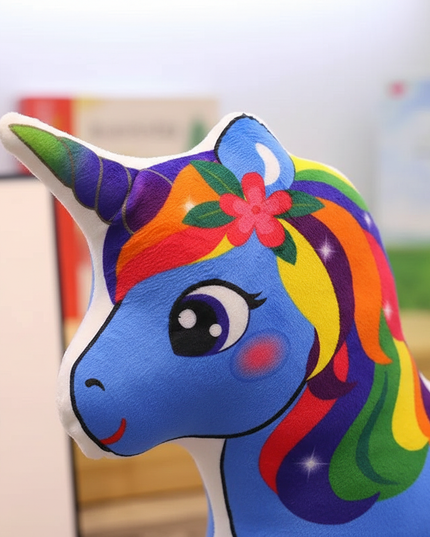 blue unicorn plush pillow - detail