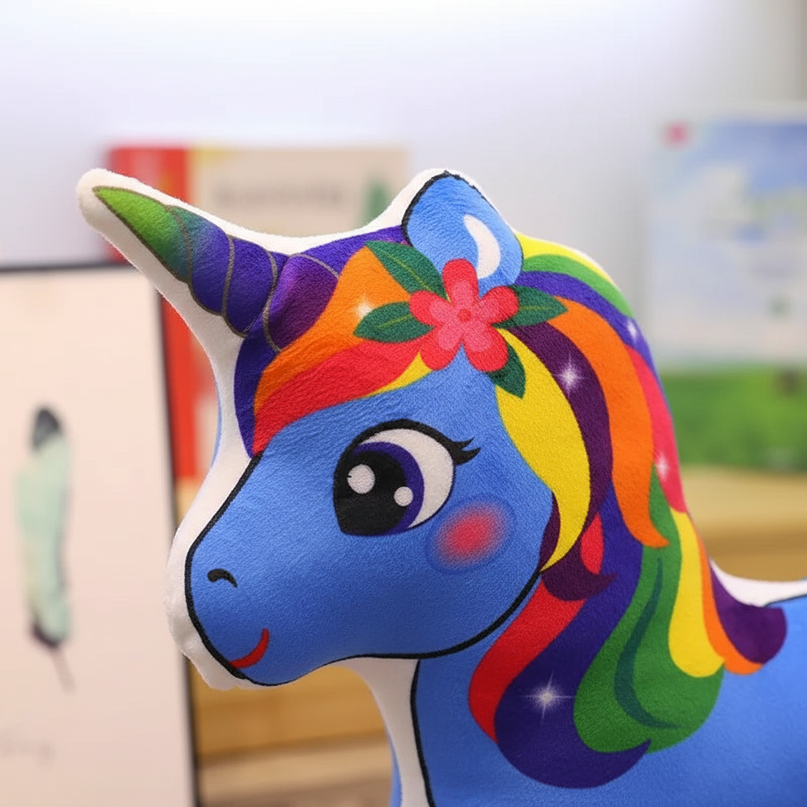 blue unicorn plush pillow - detail