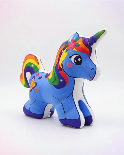 blue unicorn plush pillow - white-bg