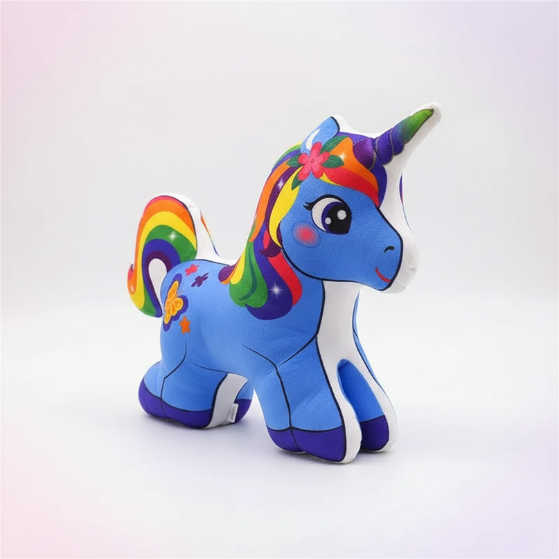 blue unicorn plush pillow - white-bg