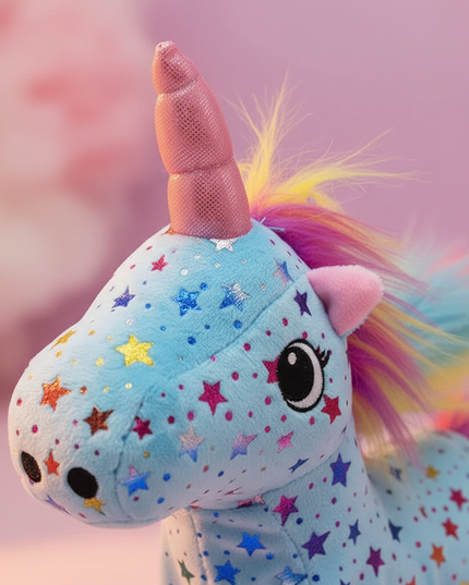 blue unicorn plush toy - detail