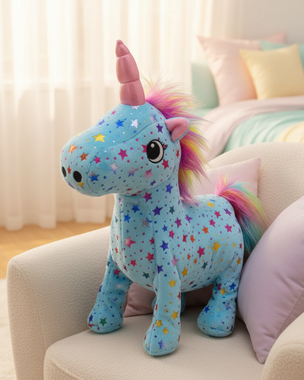 blue unicorn plush toy - lifestyle
