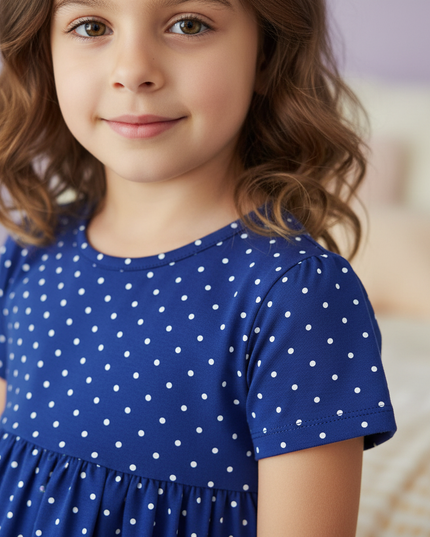blue unicorn polka dot dress - detail