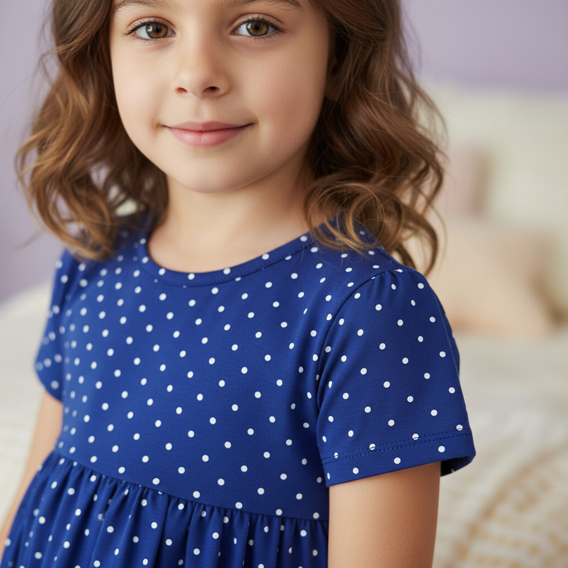 blue unicorn polka dot dress - detail