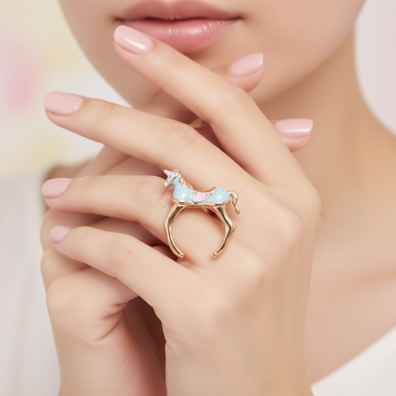 blue unicorn ring - in-use