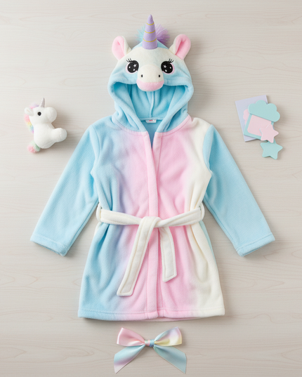 blue unicorn robe - flat-lay