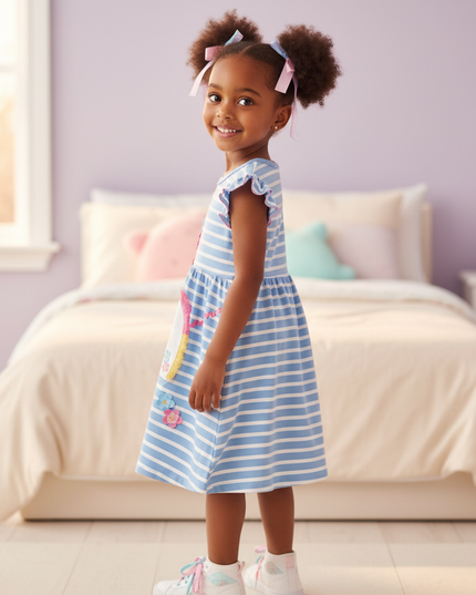 blue unicorn ruffle cotton dress - back
