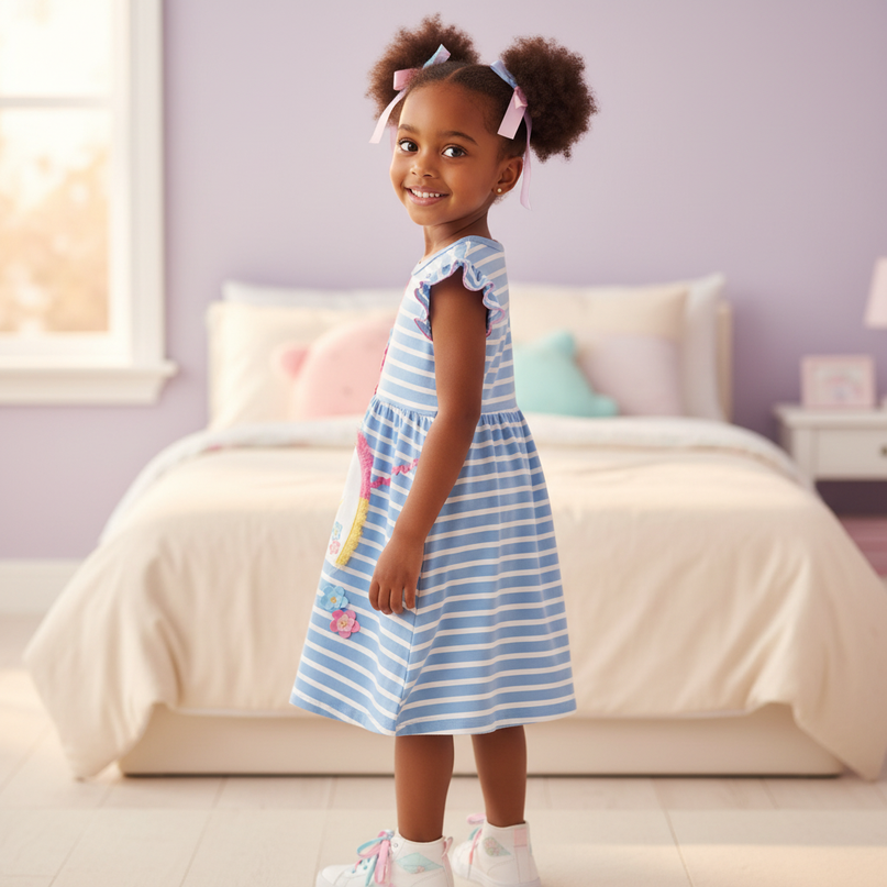 blue unicorn ruffle cotton dress - back