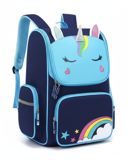 blue unicorn school backpack small - white-bg