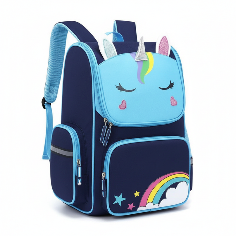 blue unicorn school backpack small - white-bg