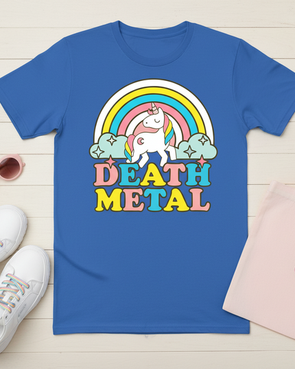 blue unicorn shirt - flat-lay