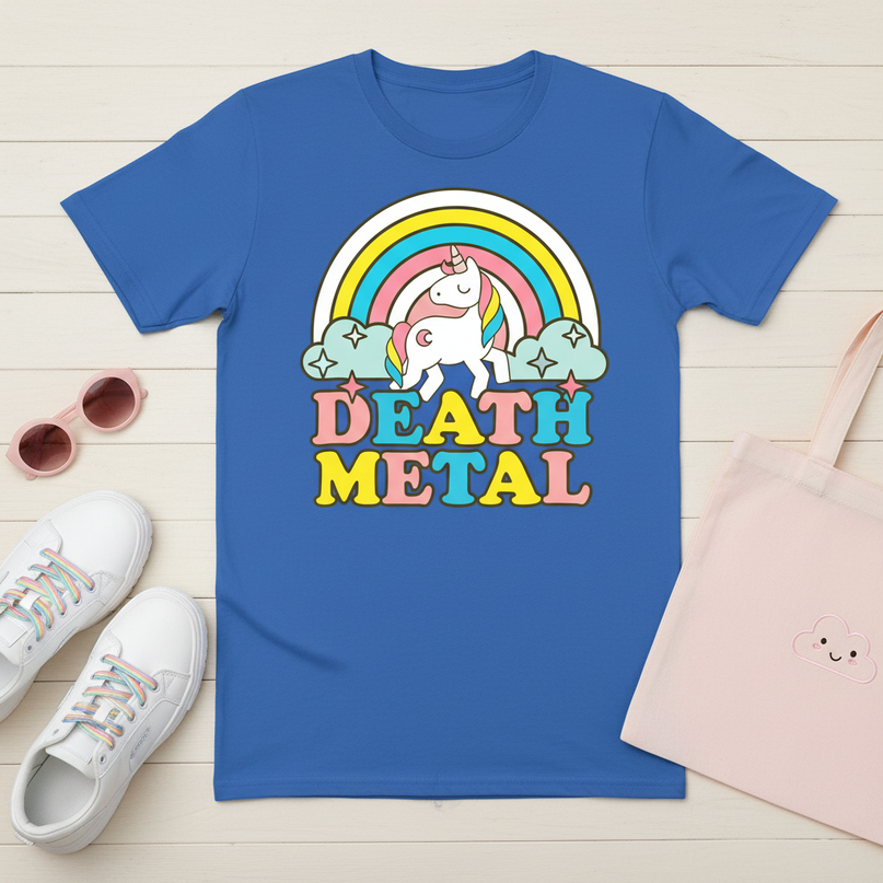 blue unicorn shirt - flat-lay