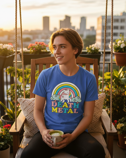 blue unicorn shirt - in-use